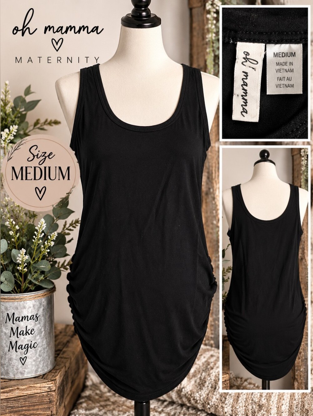 Oh! Mamma Black Maternity Scoop Neck Tank